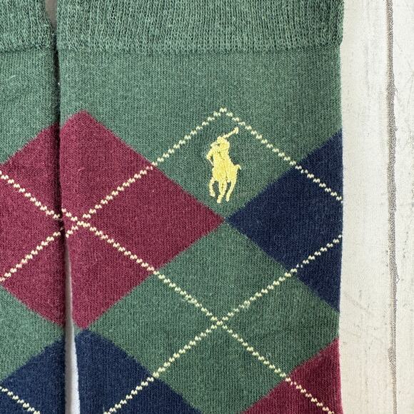 Polo Ralph Lauren Green Embroidered Pony Mercerized Argyle Dress Socks - Picture 5 of 6